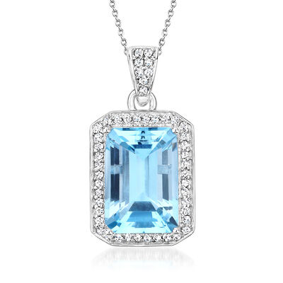 5.25 Carat Sky Blue Topaz and .24 ct. t.w. Diamond Pendant Necklace in Sterling Silver
