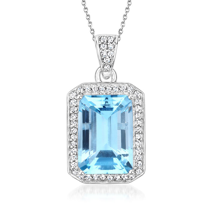 5.25 Carat Sky Blue Topaz and .24 ct. t.w. Diamond Pendant Necklace in Sterling Silver. 18&quot; image number 0