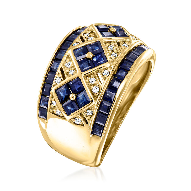 C. 1980 Vintage 3.00 ct. t.w. Sapphire and .10 ct. t.w. Diamond Ring in 14kt Yellow Gold image number 2