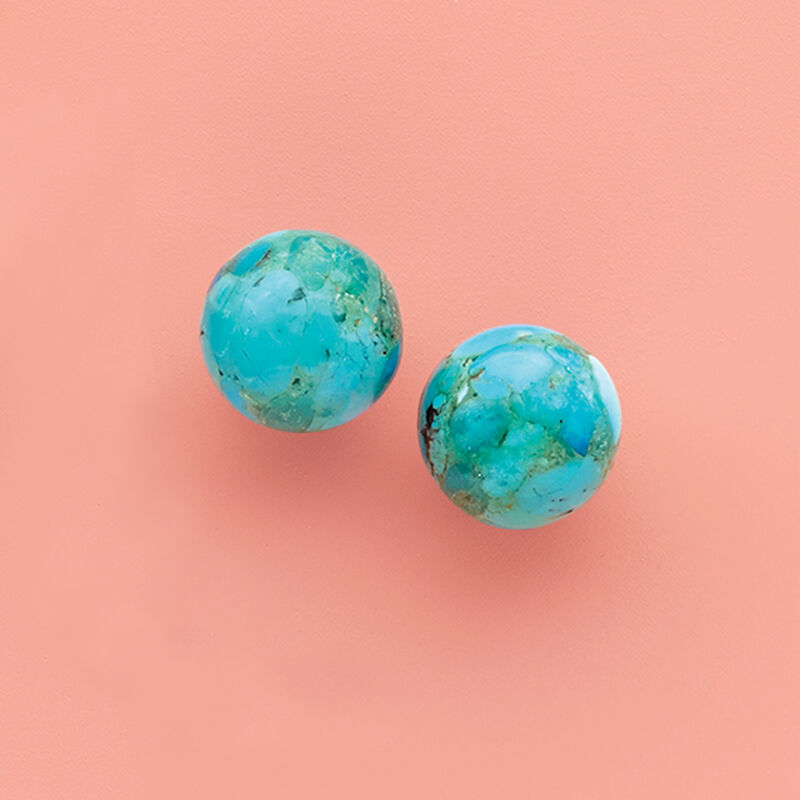 10-10.5mm Turquoise Bead Stud Earrings in 14kt Yellow Gold image number 4