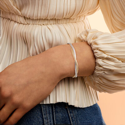 Italian 10kt Two-Tone Gold Twisted Mesh Stretch Bracelet