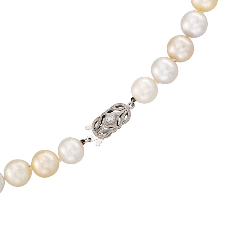 C. 2000 Vintage 9-11mm Champagne Cultured Pearl Necklace with Diamond Accents in 18kt White Gold. 18.5&quot; image number 2