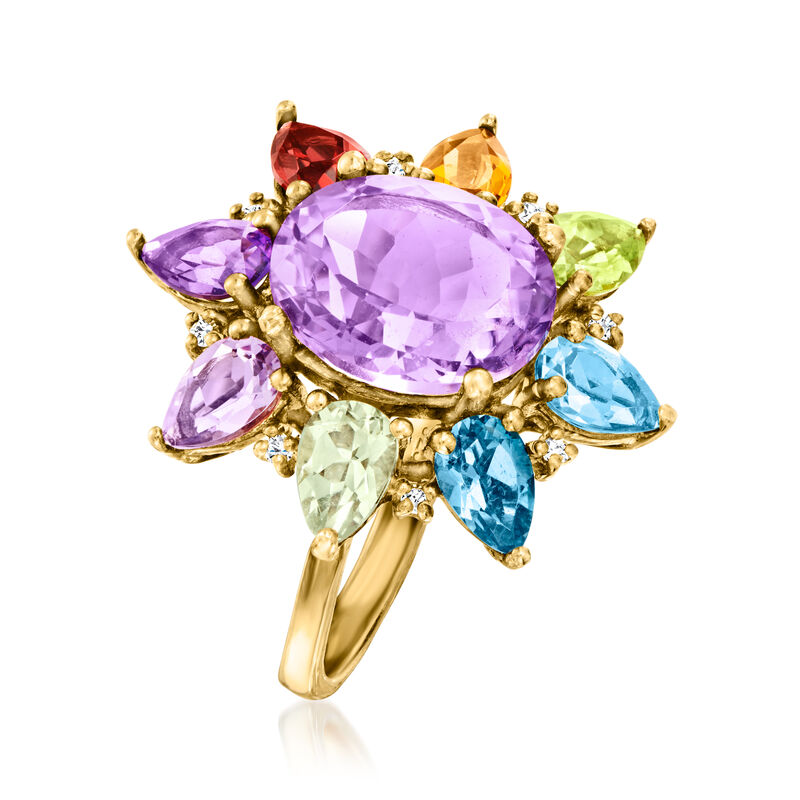 4.80 Carat Amethyst and 3.40 ct. t.w. Multi-Gemstone Ring with Diamonds in 18kt Gold Over Sterling image number 2