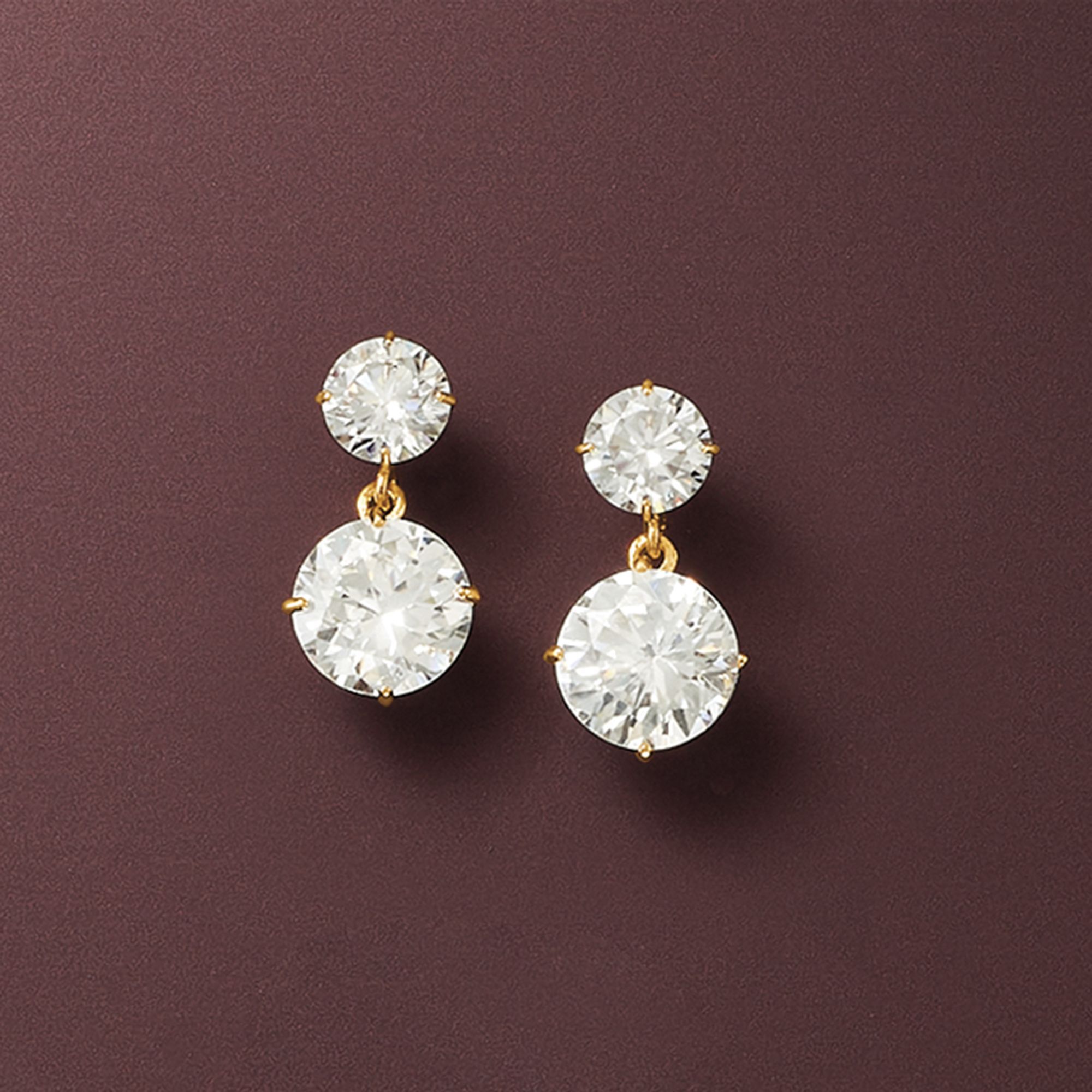 Ross Simons 3.5 CTW Cubic Zirconia Double Drop Earrings in 14kt Yellow Gold