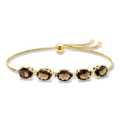 4.60 ct. t.w. Smoky Quartz and .10 ct. t.w. White Topaz Bolo Bracelet in 18kt Gold Over Sterling