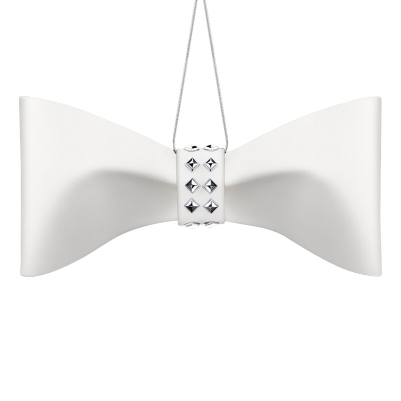Crystamas White Lambskin Leather Bow Ornament with White Gold Tone Studs image number 0