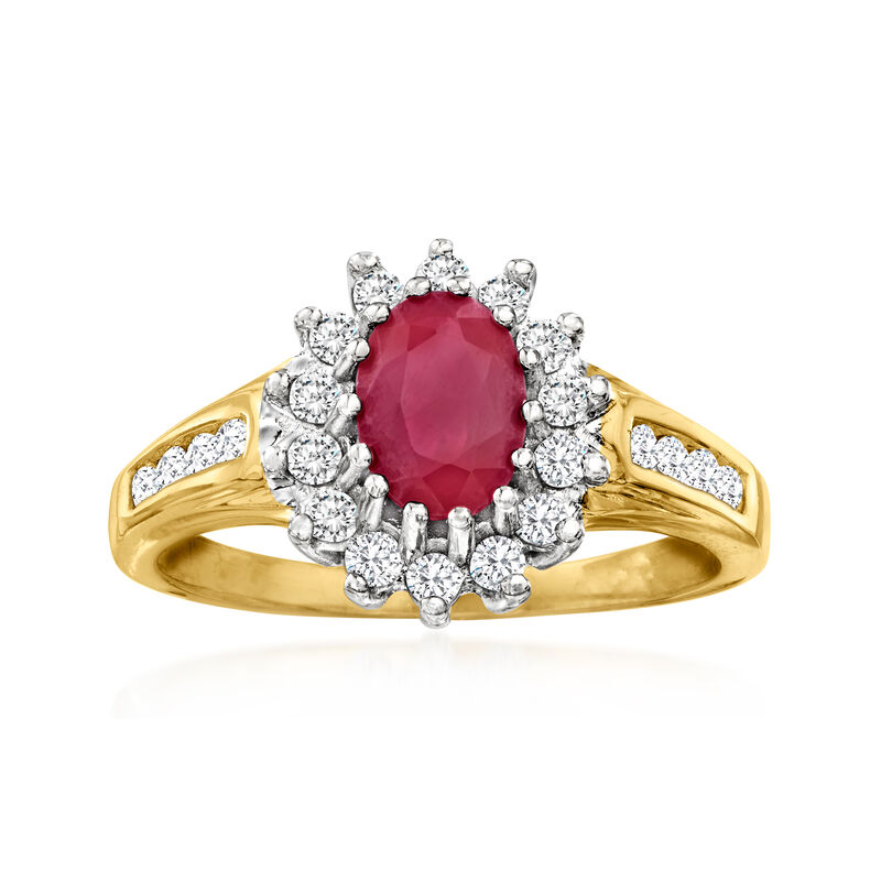 C. 1980 Vintage .80 Carat Ruby Ring with .33 ct. t.w. Diamonds in 18kt Yellow Gold image number 0