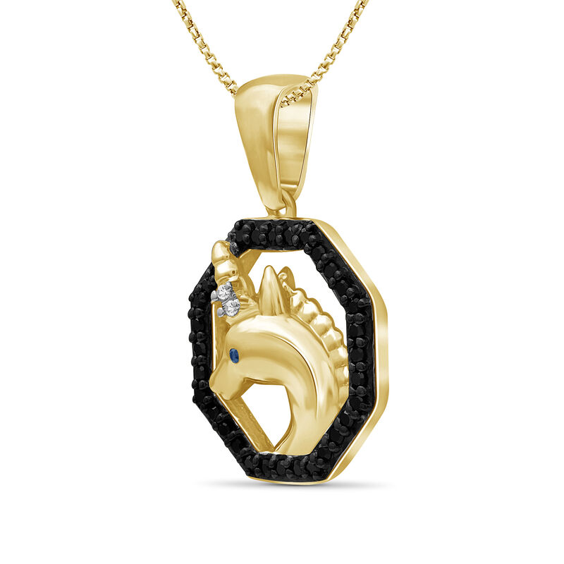 .15 ct. t.w. Black and White Diamond Unicorn Pendant Necklace in 18kt Yellow Gold Over Sterling Silver. 18&quot; image number 1