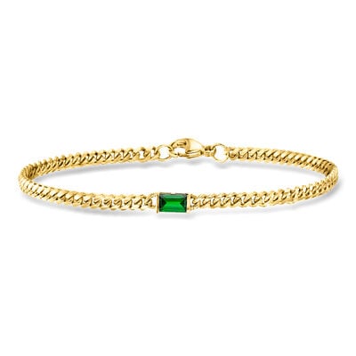.20 Carat Lab-Grown Emerald Curb-Link Bracelet in 18kt Gold Over Sterling