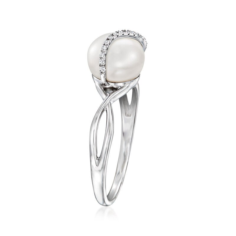 8-8.5mm Cultured Pearl Swirl Ring with Diamonds in Sterling Silver image number 2