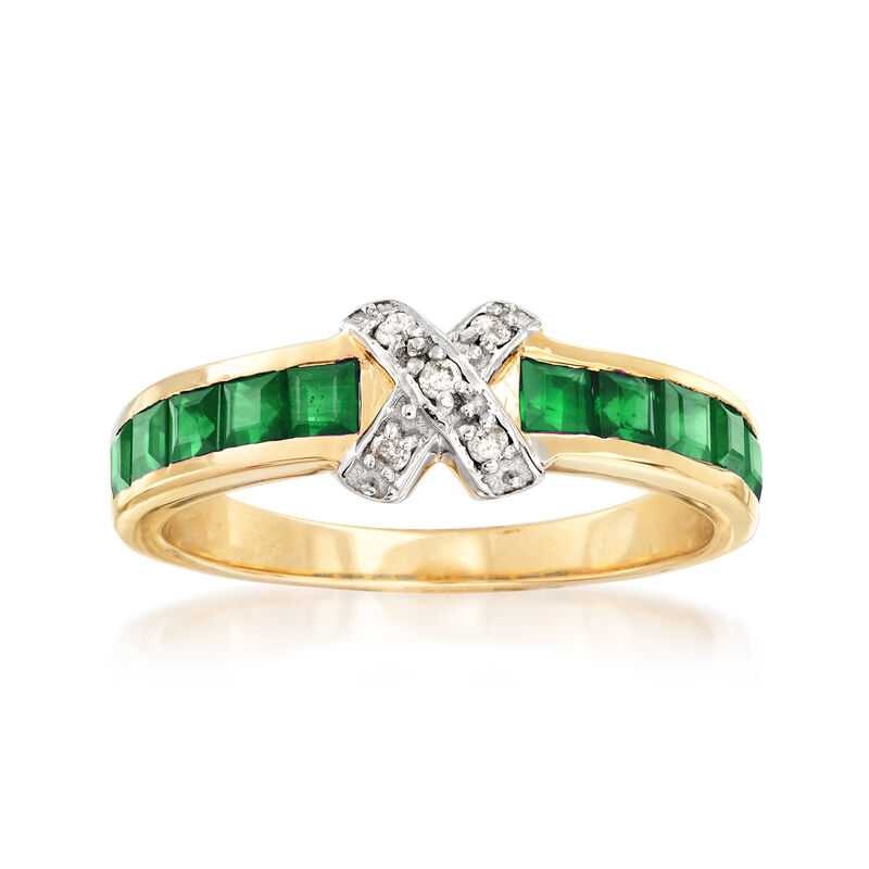 .90 ct. t.w. Emerald X Ring with Diamond Accents in 14kt Yellow Gold image number 0