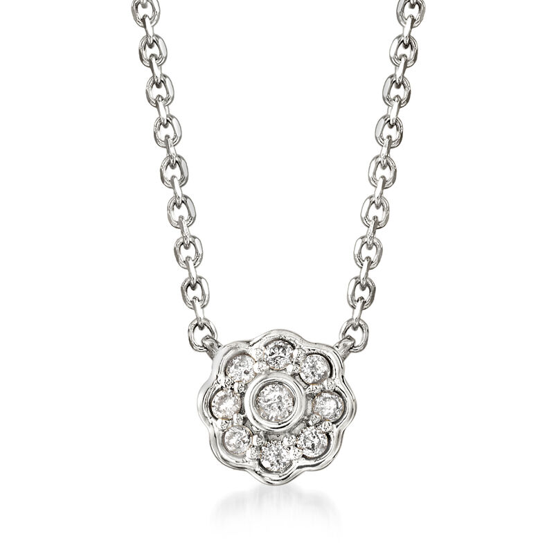 .10 ct. t.w. Diamond Flower Necklace in Sterling Silver. 16&quot; image number 1