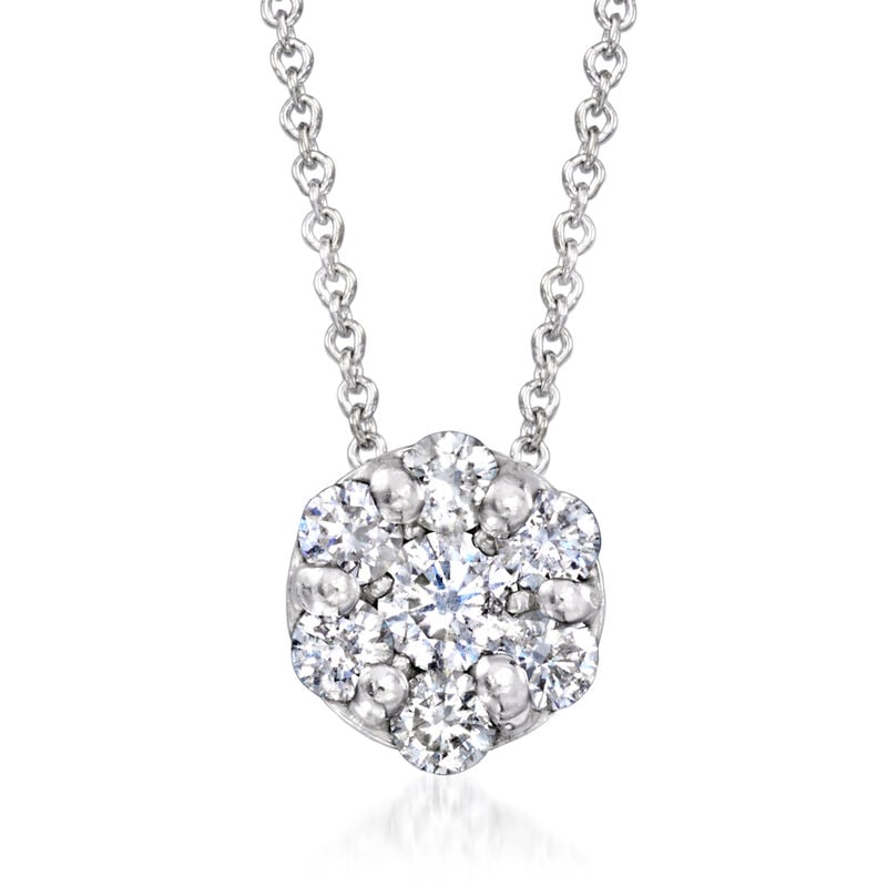 C. 1990 Vintage .28 ct. t.w. Diamond Cluster Necklace in 14kt White Gold. 18" image number 0