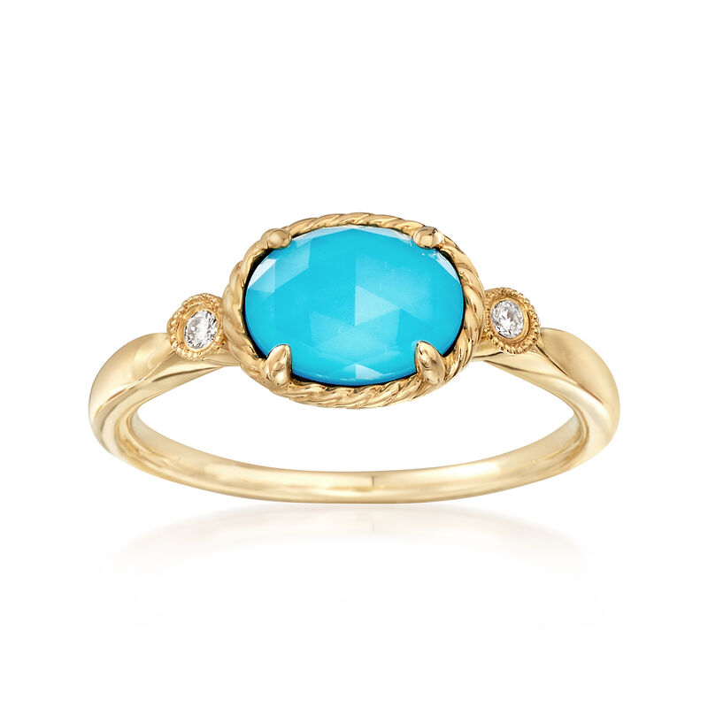 Gabriel Designs Synthetic Turquoise Doublet Ring with Diamond Accents in 14kt Yellow Gold image number 0