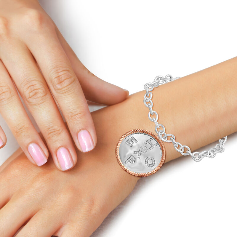 .20 ct. t.w. Diamond &quot;Hope&quot; Charm Bracelet with Cancer Ribbon in Two-Tone Sterling. 7.5&quot; image number 2