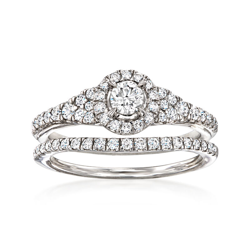 .75 ct. t.w. Diamond Bridal Set: Engagement and Wedding Rings in 14kt White Gold image number 0