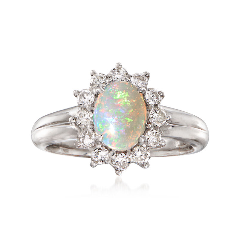 C. 1990 Vintage Opal and .50 ct. t.w. Diamond Ring in Platinum image number 0