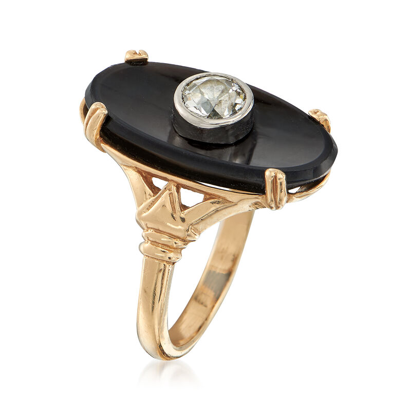 C. 1950 Vintage Oval Black Onyx and .50 Carat Diamond Ring in 14kt Yellow Gold  image number 2