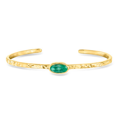1.40 Carat Emerald Hammered Cuff Bracelet in 18kt Gold Over Sterling