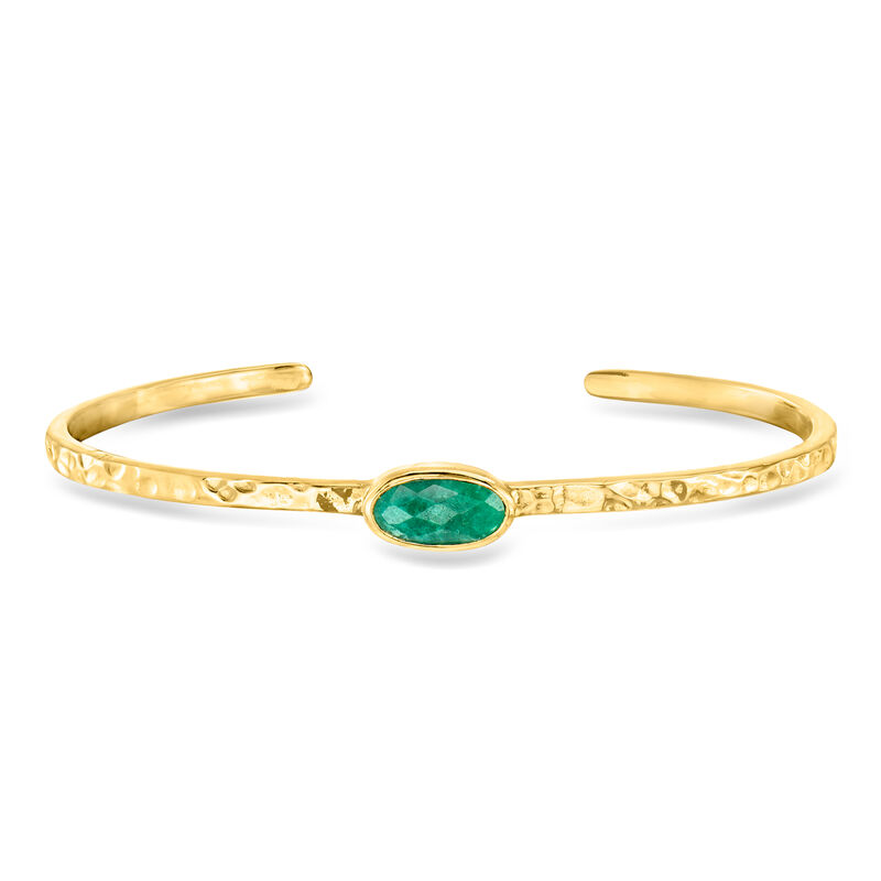 1.40 Carat Emerald Hammered Cuff Bracelet in 18kt Gold Over Sterling image number 0