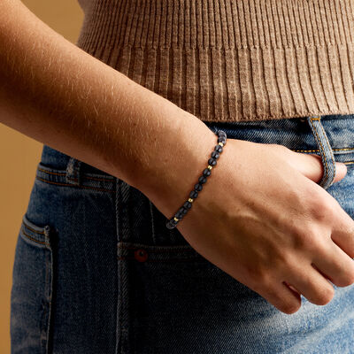 5mm Onyx Bead Stretch Bracelet with 14kt Yellow Gold