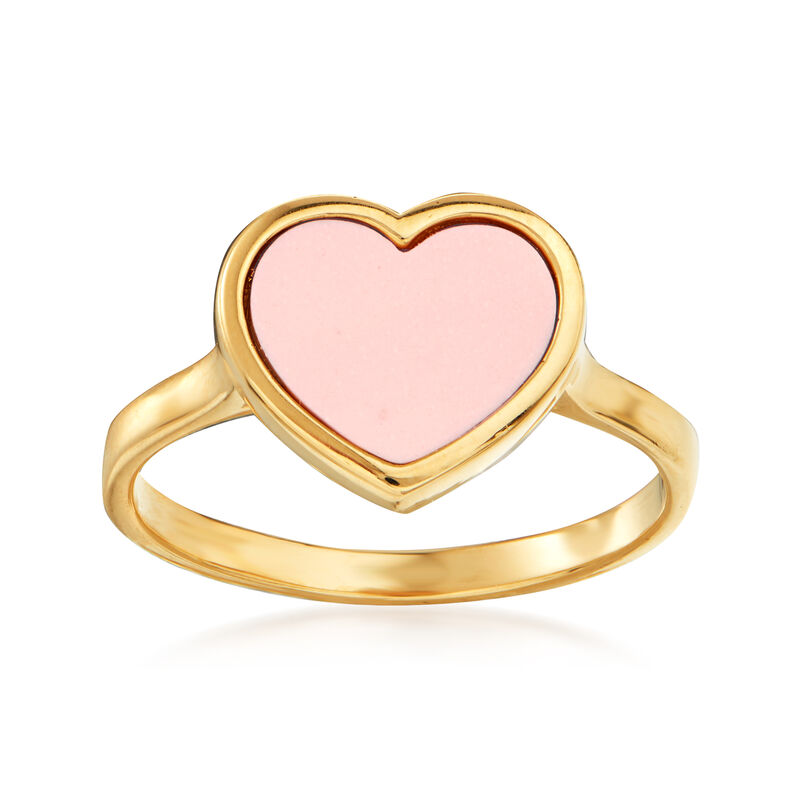 Italian Simulated Coral Heart Ring in 14kt Yellow Gold image number 0