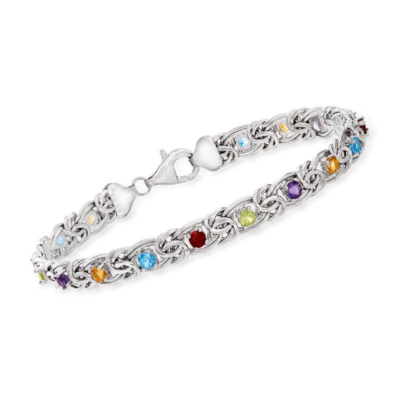 3.00 ct. t.w. Multi-Gemstone Byzantine Bracelet in Sterling Silver image number 0