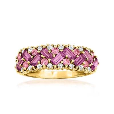 1.40 ct. t.w. Rhodolite Garnet and .30 ct. t.w. Pink Tourmaline Ring with .25 ct. t.w. Diamonds in 14kt Yellow Gold
