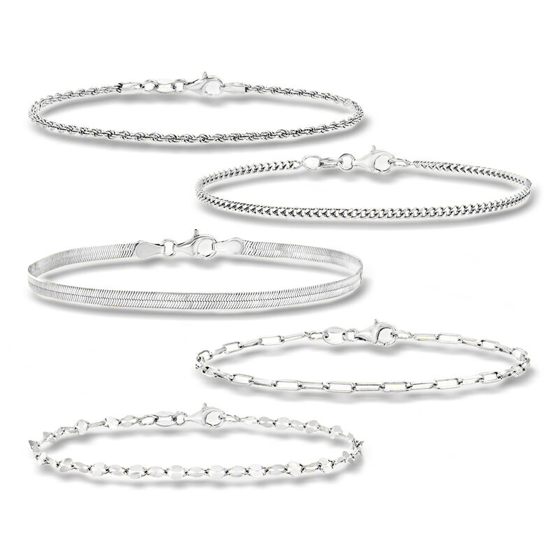 Italian Sterling Silver Jewelry Set: Five Chain Bracelets image number 0