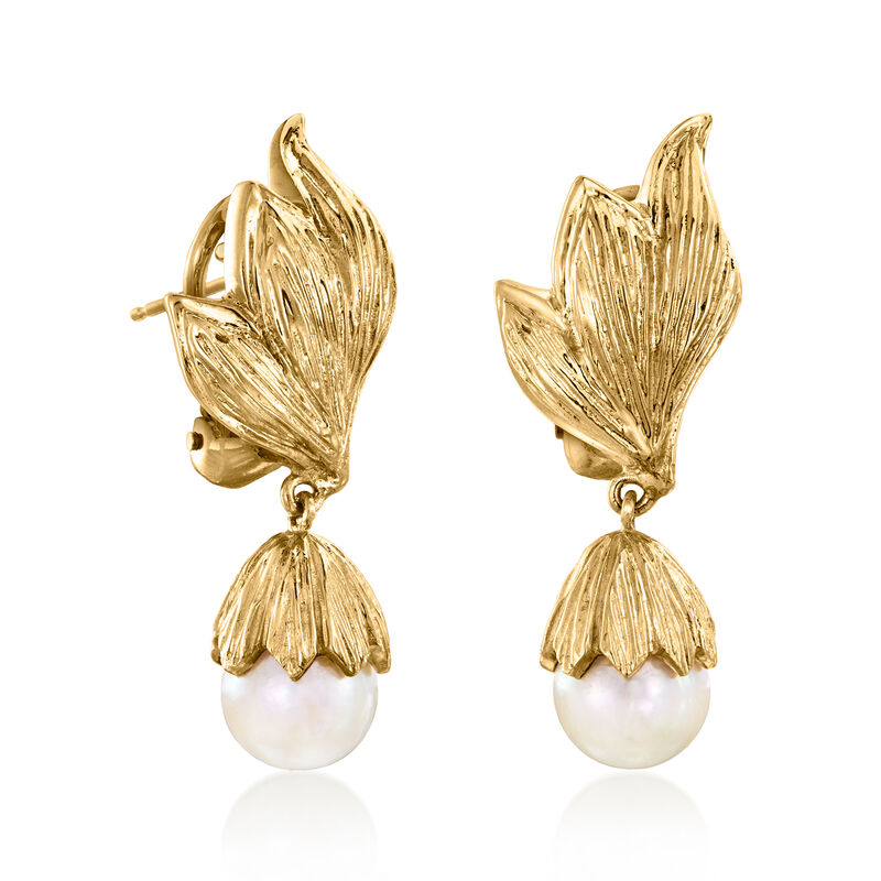 C. 1970 Vintage 8.5mm Cultured Pearl Drop Earrings in 14kt Yellow Gold