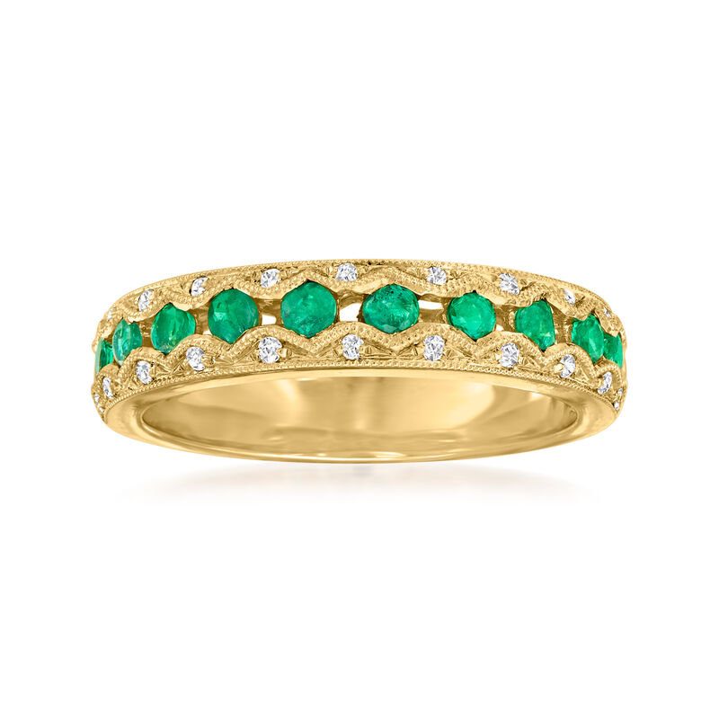 .33 ct. t.w. Emerald Milgrain Ring with Diamonds in 14kt Yellow Gold. Size 6 image number 0