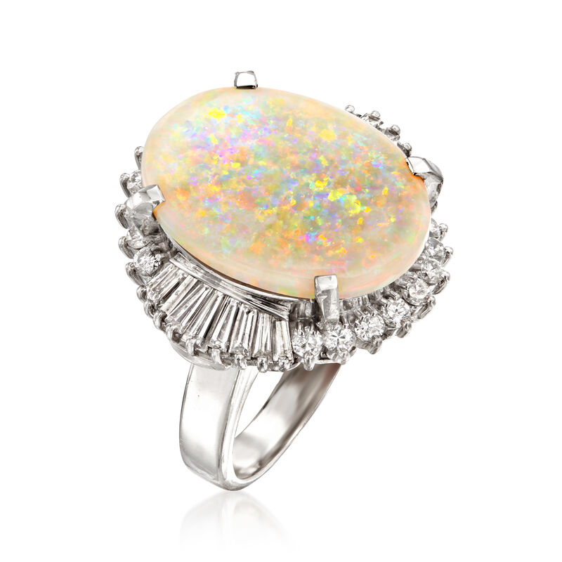C. 1990 Vintage Opal and 1.22 ct. t.w. Diamond Cocktail Ring in Platinum. Size 6.5 image number 2