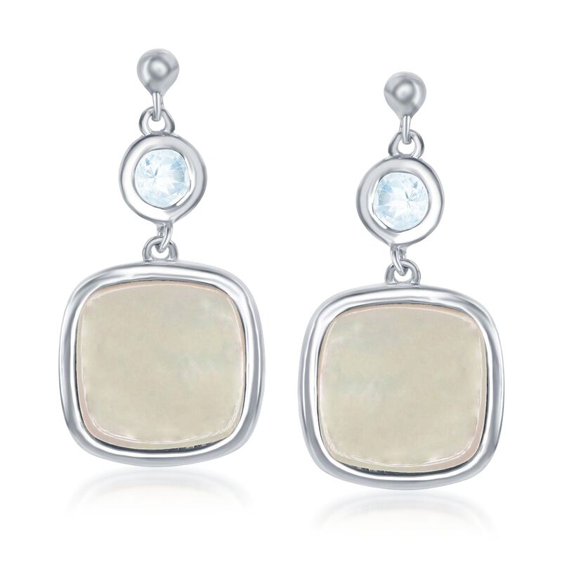 Mother-Of-Pearl and .50 ct. t.w. Blue Topaz Drop Earrings in Sterling Silver image number 0