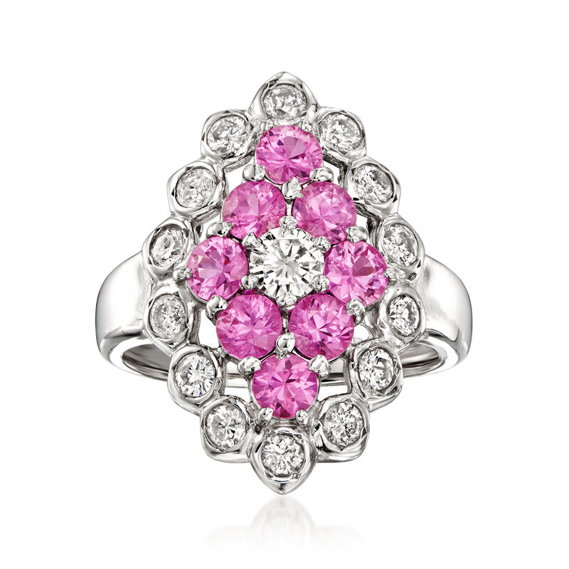 C. 1990 Vintage 1.40 ct. t.w. Pink Sapphire and .90 ct. t.w. Diamond Cocktail Ring in Platinum. Size 5 image number 0