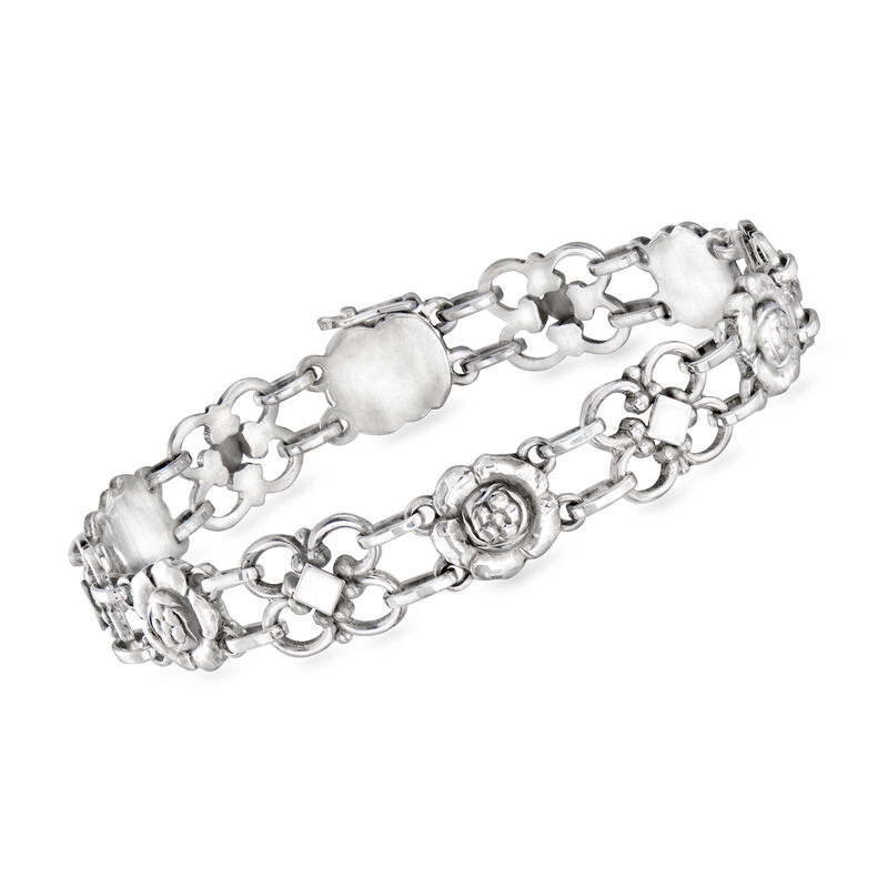 C. 1990 Vintage Georg Jensen Sterling Silver Flower-Link Bracelet. 7&quot; image number 0