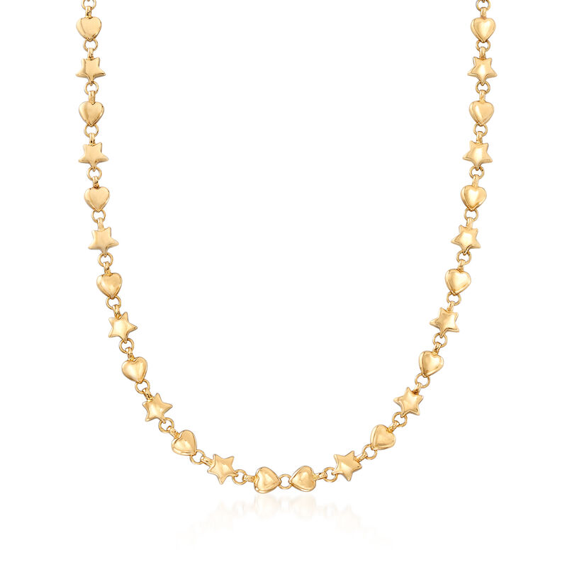 C. 1990 Vintage Tiffany Jewelry 18kt Yellow Gold Heart and Star Necklace. 16&quot; image number 0