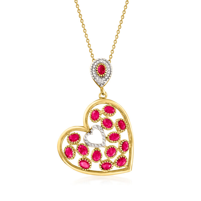 3.30 ct. t.w. Ruby Heart Pendant Necklace in 18kt Gold Over Sterling image number 0
