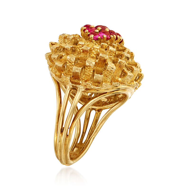 C. 1970 Vintage 1.30 ct. t.w. Ruby Textured Cluster Ring in 18kt Yellow Gold. Size 5.5 image number 2