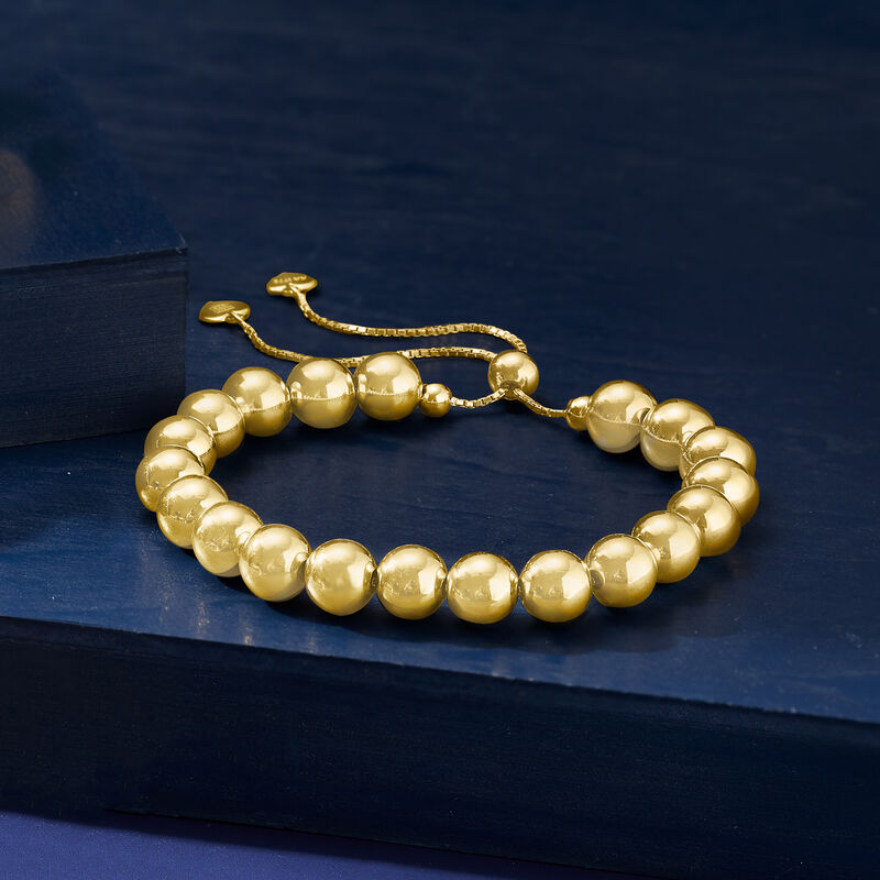 8mm Italian 18kt Gold Over Sterling Bead Bolo Bracelet image number 3