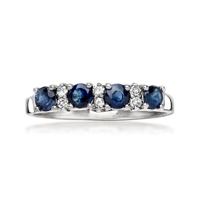 C. 1990 Vintage .60 ct. t.w. Sapphire Ring with .12 ct. t.w. Diamonds in 14kt White Gold