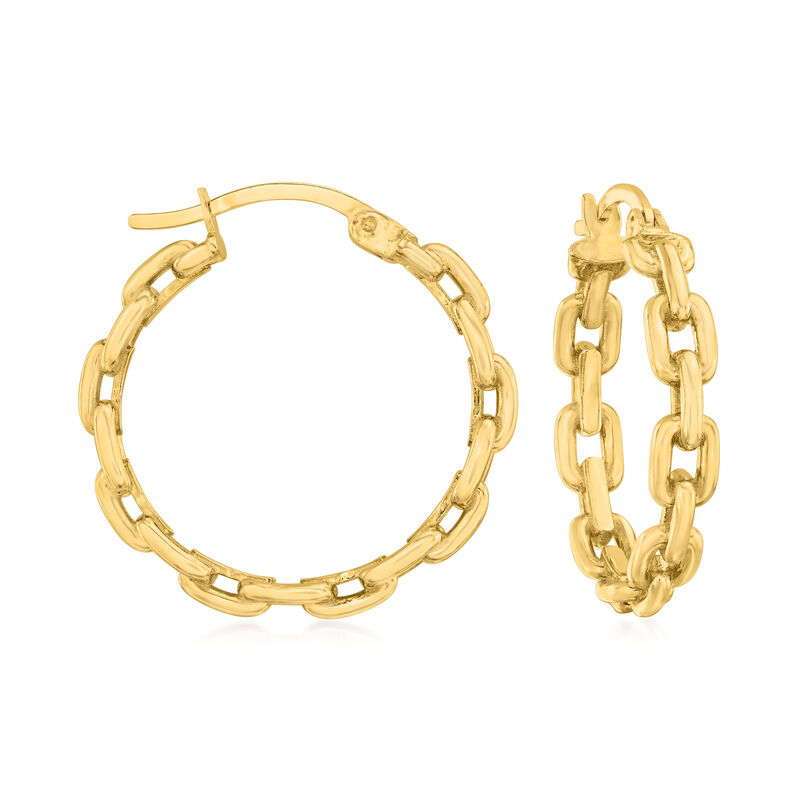 18kt Gold Over Sterling Jewelry Set: Paper Clip Link Hoop Earrings and Ring image number 3