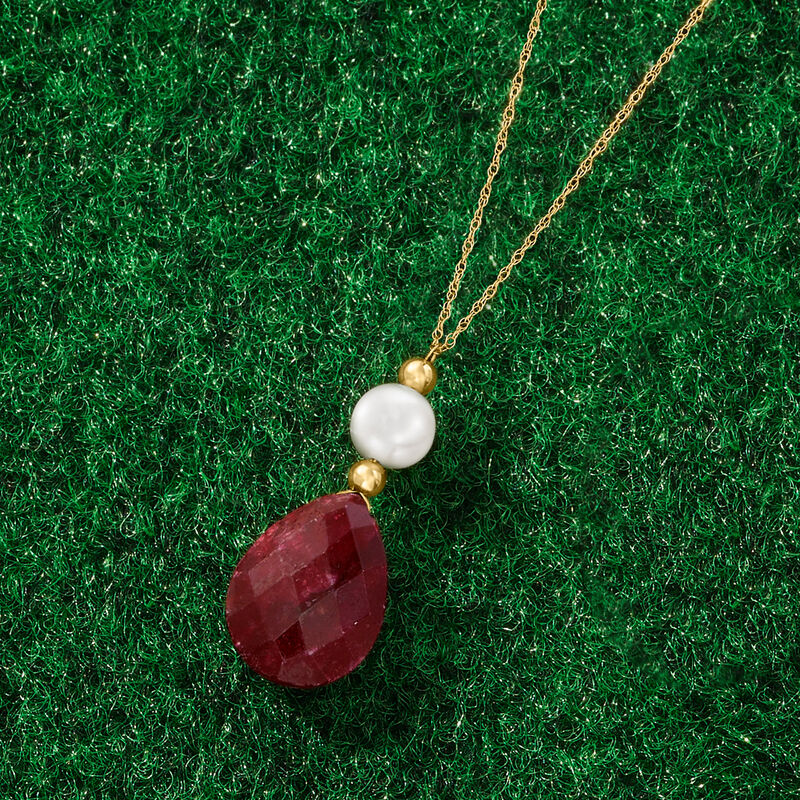 6-7mm Cultured Pearl and 10.00 Carat Ruby Necklace in 14kt Yellow Gold image number 2