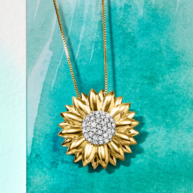 .70 ct. t.w. White Topaz Sunflower Pendant Necklace in 18kt Gold Over Sterling image number 2