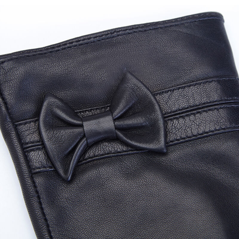 Royce Black Leather Bow Gloves image number 1