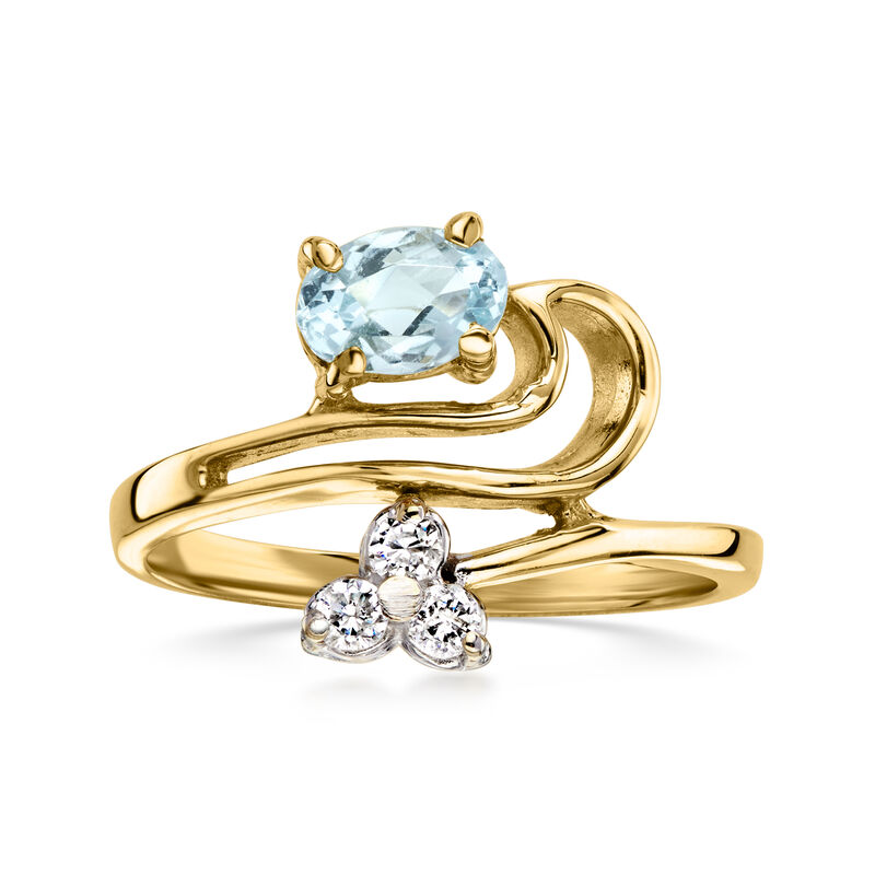 C. 2000 Vintage .55 Carat Aquamarine Swirl Ring with .12 ct. t.w. Diamonds in 14kt Yellow Gold. Size 6 image number 0