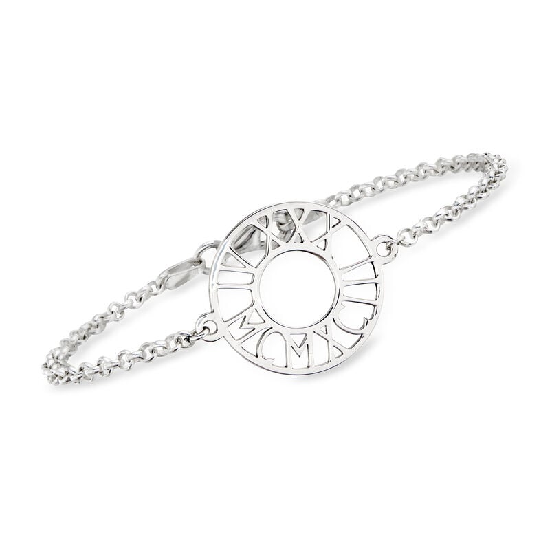 Sterling Silver Personalized Roman Numeral Date Bracelet. 8&quot; image number 0