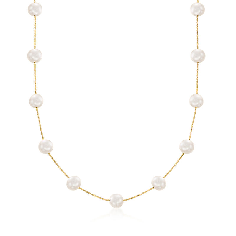 7-7.5mm Cultured Pearl Station Necklace in 14kt Yellow Gold image number 0