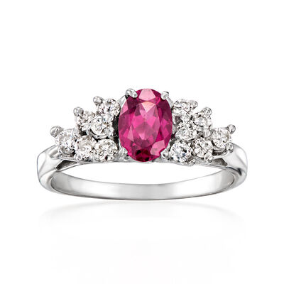 C. 1990 Vintage 1.00 Carat Rhodolite Garnet Ring with .36 ct. t.w. Diamonds in 14kt White Gold