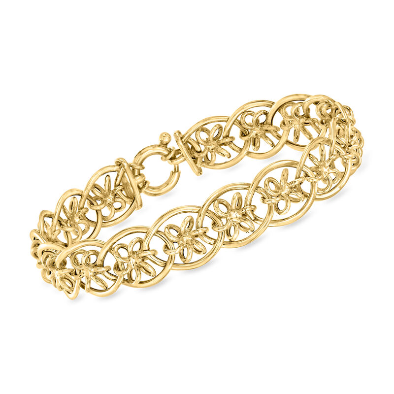 Italian 14kt Yellow Gold Interlocking Flower Link Bracelet image number 0