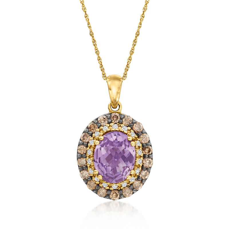 Le Vian 2.10 Carat Grape Amethyst Pendant Necklace with .79 ct. t.w. Chocolate and Vanilla Diamonds in 14kt Honey Gold. 18" image number 1